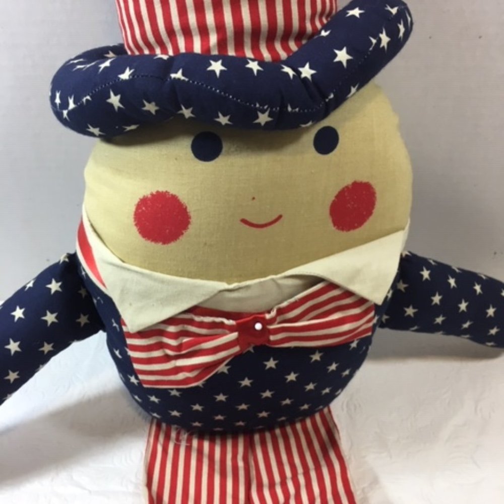 Vintage Handmade Patriotic Uncle Sam Humpty Dumpty Cloth Doll Stuffed Toy 26" - Picture 7 of 10